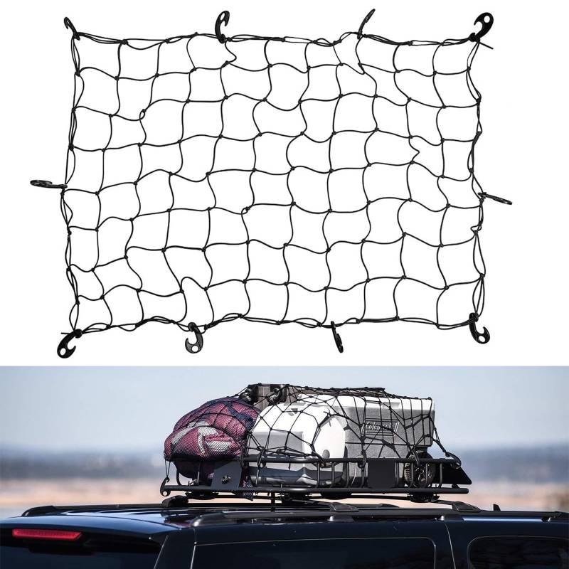 NINGYER 1 Stück Gepäcknetz, 120X90cm Gepäcknetz Auto, Hochelastisches Gepäcknetz mit 10 Haken, für Meisten Automodelle Gepäck Ladungssicherungsnetz (Schwarz) von NINGYER