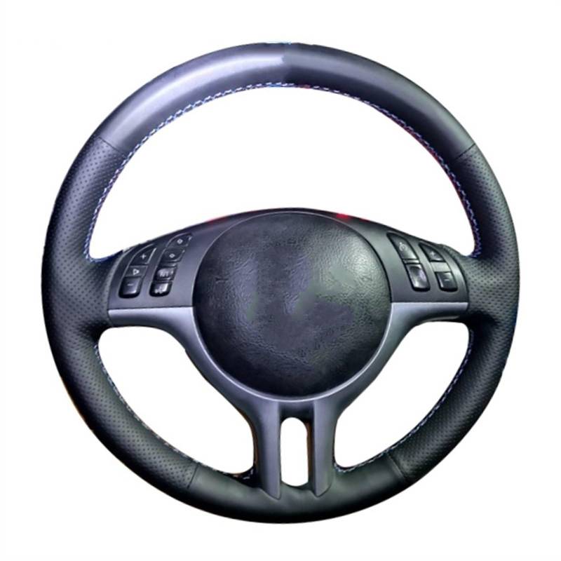 Rotierendes Zubehör Handgenähtes Schwarzes Weiches Kunstleder 3 Farben Streifen Auto Lenkradbezüge Für E39 E46 325i E53 X5 X3 (Color : 7-Light Blue) von NINOMA