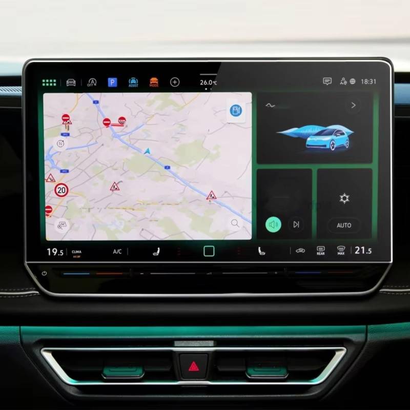 NIONGYN Kompatibel Mit VW Für Tiguan 2024 Auto 15 Zoll Auto Infotainment LCD GPS Navigation Gehärtetes Glas Displayschutzfolie Türscharnier-Stoppgurt von NIONGYN