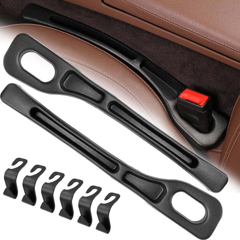 NISENTIA 2 Stück Autositz Lückenfüller, 6 Stück Taschenhalter Auto, Universal Car Seat Gap Filler, Sitzspaltfüller Auto, Spaltfüller für Autositze Kunststoff Auto Zubehör Gadgets von NISENTIA