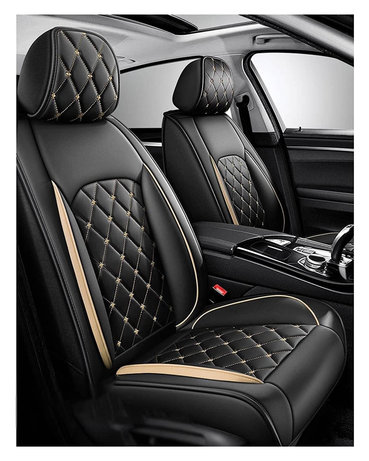 NISMIA Full Set Auto Sitzbezüge für Audi A1 A1 S-Line A1 Sportback, Wasserdichter Leder-Autositzbezug, Seasons Protectors VerschleißFest, 5-Sitzer Autositzbezug Universal (Color : A(Gold)) von NISMIA