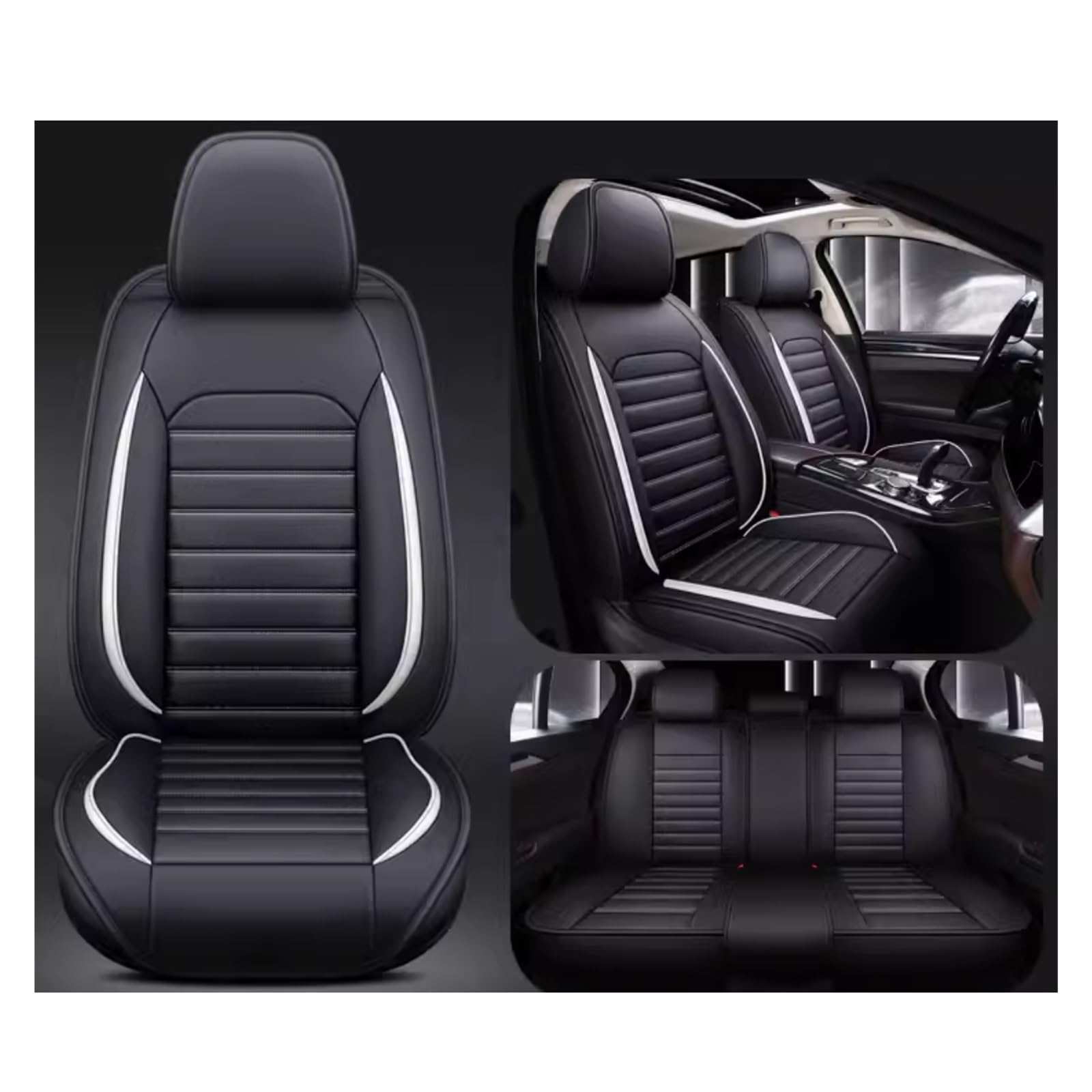 NISMIA Full Set Auto Sitzbezüge für Mercedes-Benz GLC Coupe SUV 2015-2021, Wasserdichter Leder-Autositzbezug, Seasons Protectors VerschleißFest, 5-Sitzer Autositzbezug Universal (Color : B+W) von NISMIA