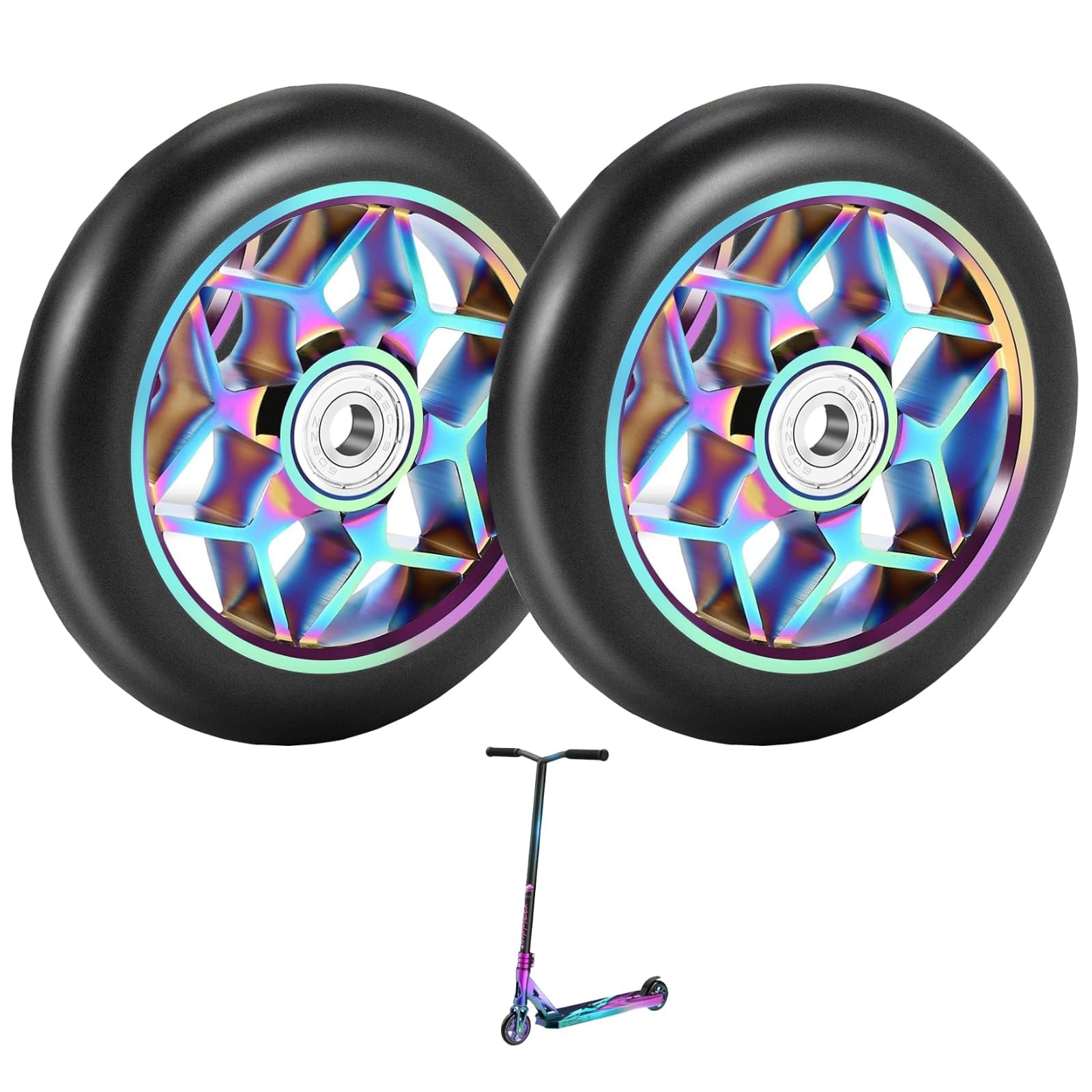 Bunte Stunt-Scooter-Räder, 110 mm, Scooter-Räder, Stunt-Scooter-Teile, Scooter-Ersatzräder, Pro-Stunt-Scooter-Räder, Scooter-Ersatzräder (mit Lager) von NIYATA