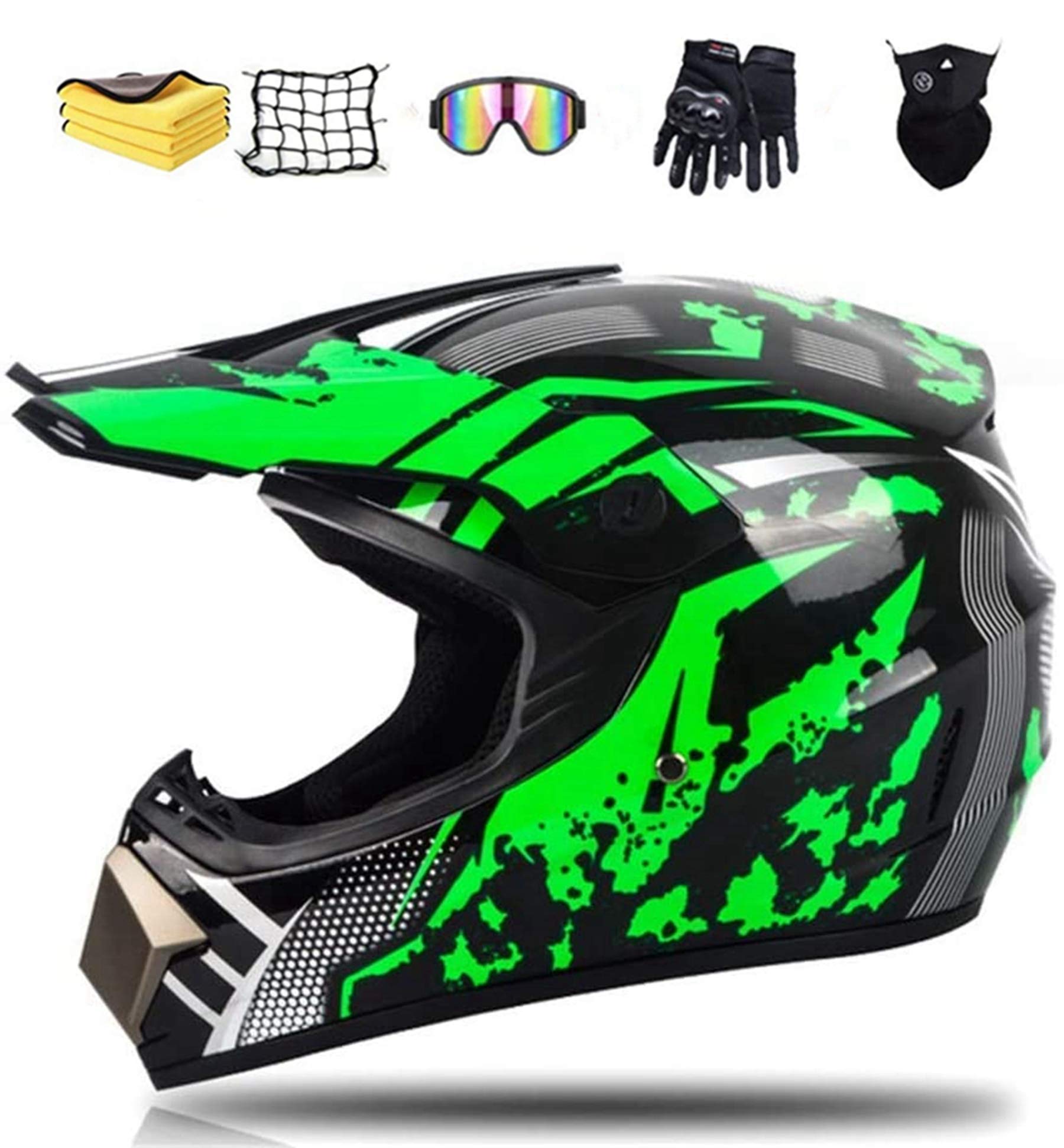 Motocross Helm Set, Fullface MTB Helm Kinder Cross Helm Motorradhelm, mit Brille Handschuhe Maske Korallenvlies Handtuch Motorrad Netz (S) von NJYBF