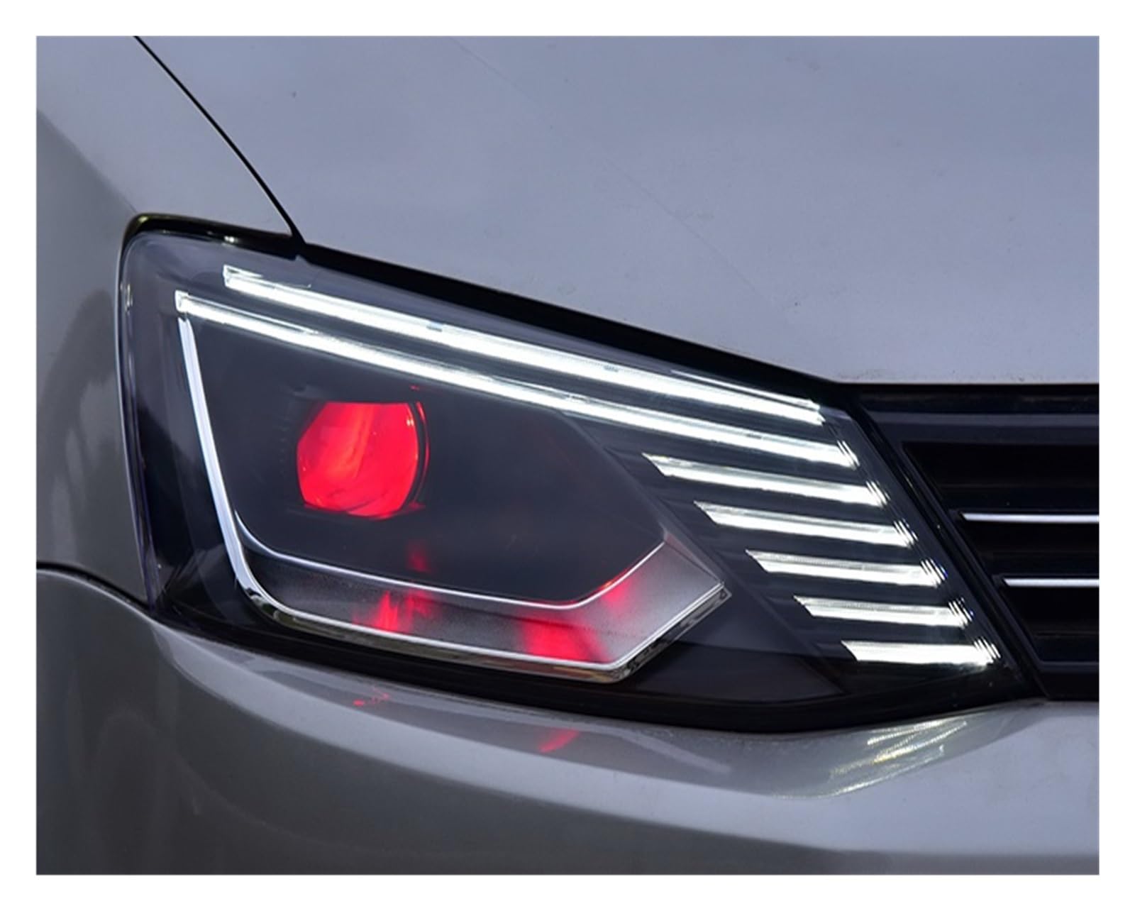 NKAVUNROL Headlight Assembly Compatible With VW Compatible With Jetta 2012-2018 LED DRL LED Sequential Turn Signal Demon Eyes(LED Lamp) von NKAVUNROL