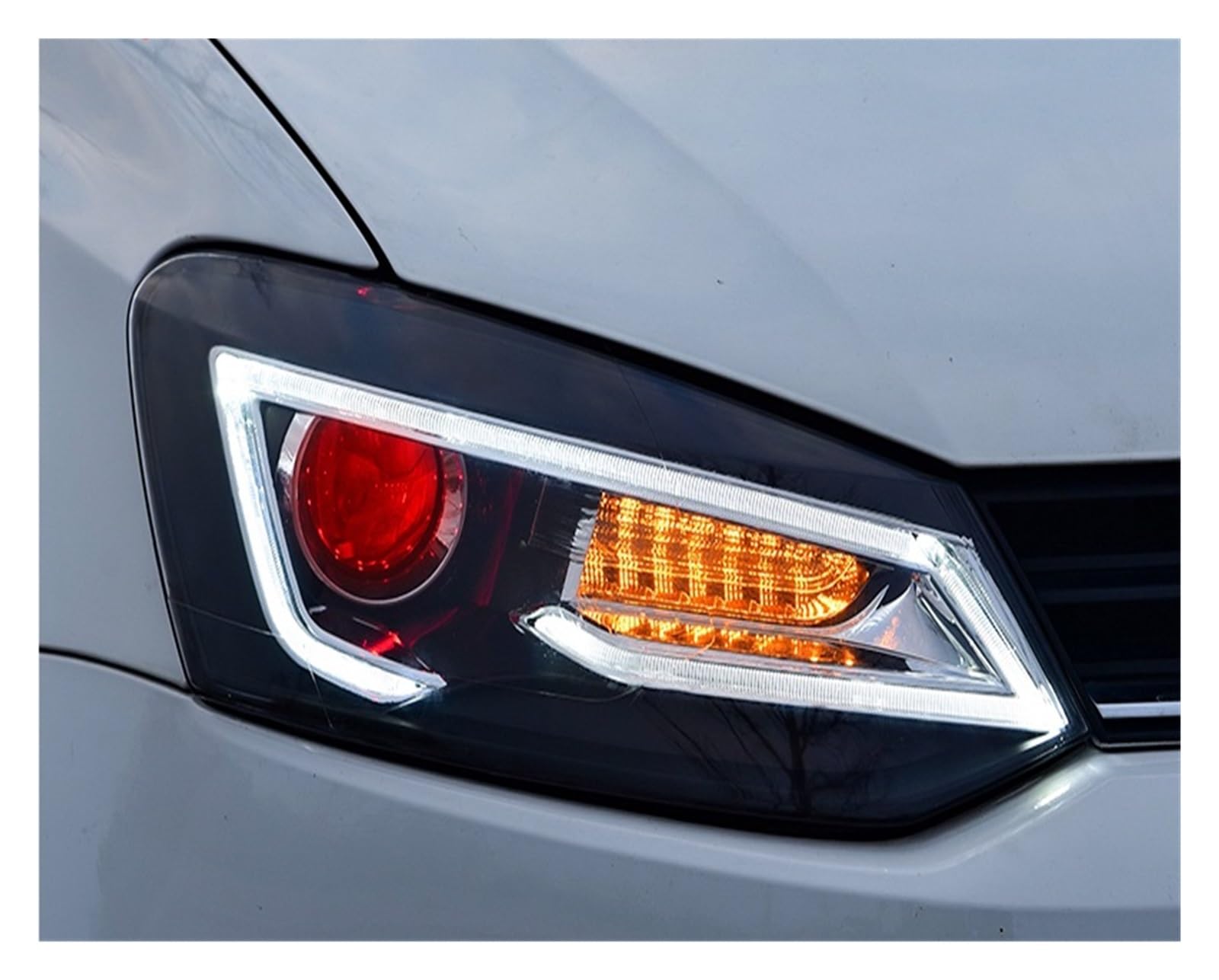NKAVUNROL Headlight Assembly Compatible With VW Polo 2011-2017 LED Sequential Turn Signal LED DRL Demon Eyes(HID Lamp) von NKAVUNROL