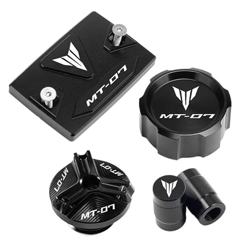 NLEZIZ Motorradabdeckung für Ya&maha MT07 MT 07 Mt-07 FZ07 2014-2021 2022 2023, Aluminium, Schwarz, Zubehör, Bremsflüssigkeitsbehälter Abdeckung, Ölfüller Ventilkappen von NLEZIZ
