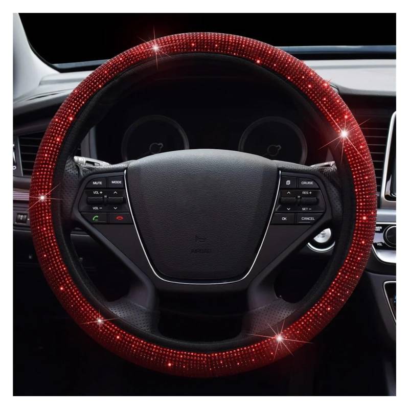 Auto Lenkradabdeckung 38cm Universal Auto SUV Atmungsaktive Anti-Rutsch Bling Strass Lenkrad Abdeckung Für Frauen Mädchen Lenkradbezug Fürs Auto(Red) von NLNPFGHVZY