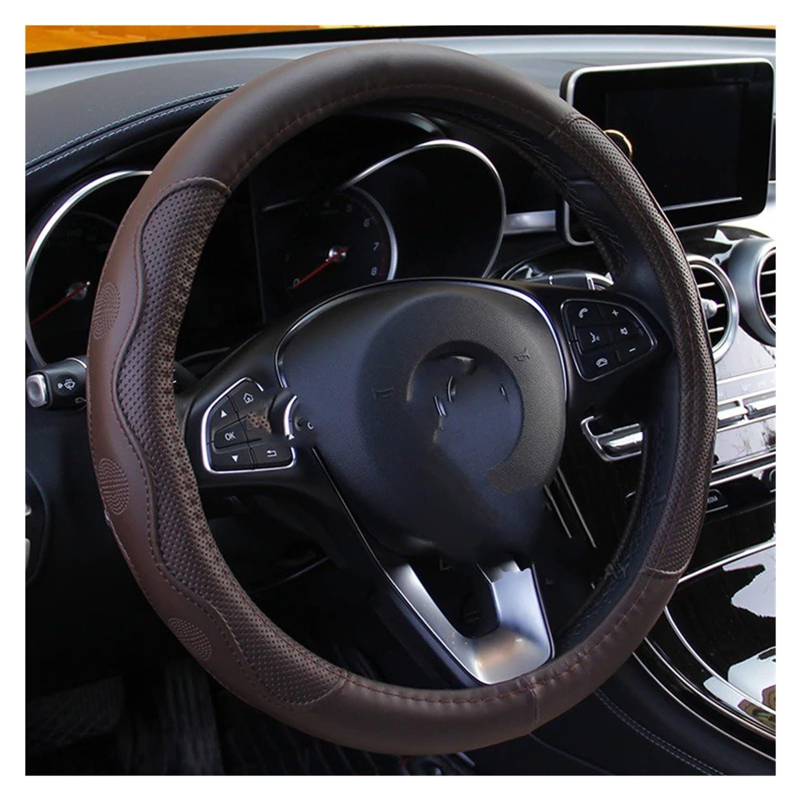 Auto Lenkradabdeckung Auto Lenkrad Abdeckung Universal Volant Geflecht Auf Die Lenkrad Nicht-Slip Funda Volante Auto Lenkradbezug Fürs Auto(Brown) von NLNPFGHVZY