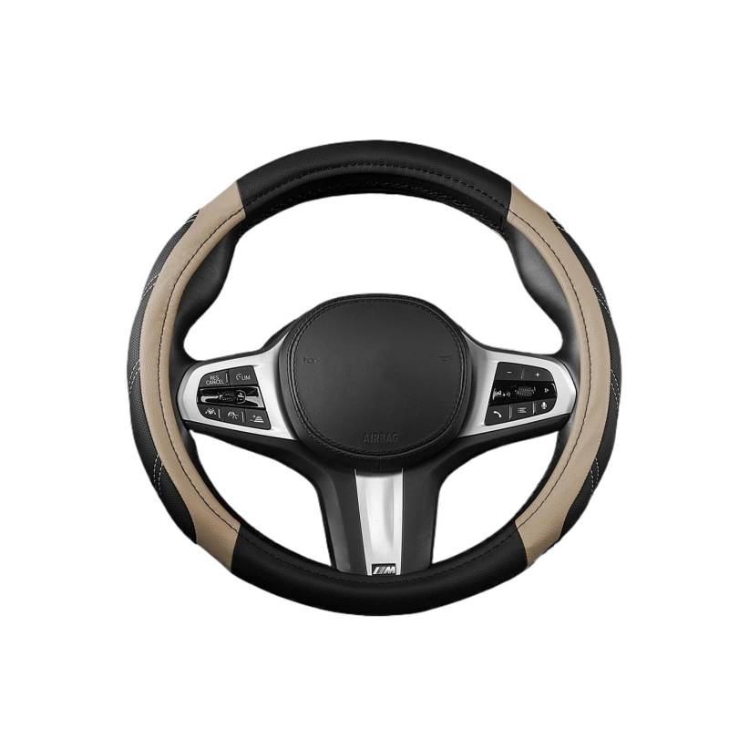 Auto Lenkradabdeckung Auto-Lenkradbezug 14-15 Zoll Universell Sport Leder Allzweck Gepolstert Griff Atmungsaktiv Lenkradbezug Fürs Auto(Beige) von NLNPFGHVZY