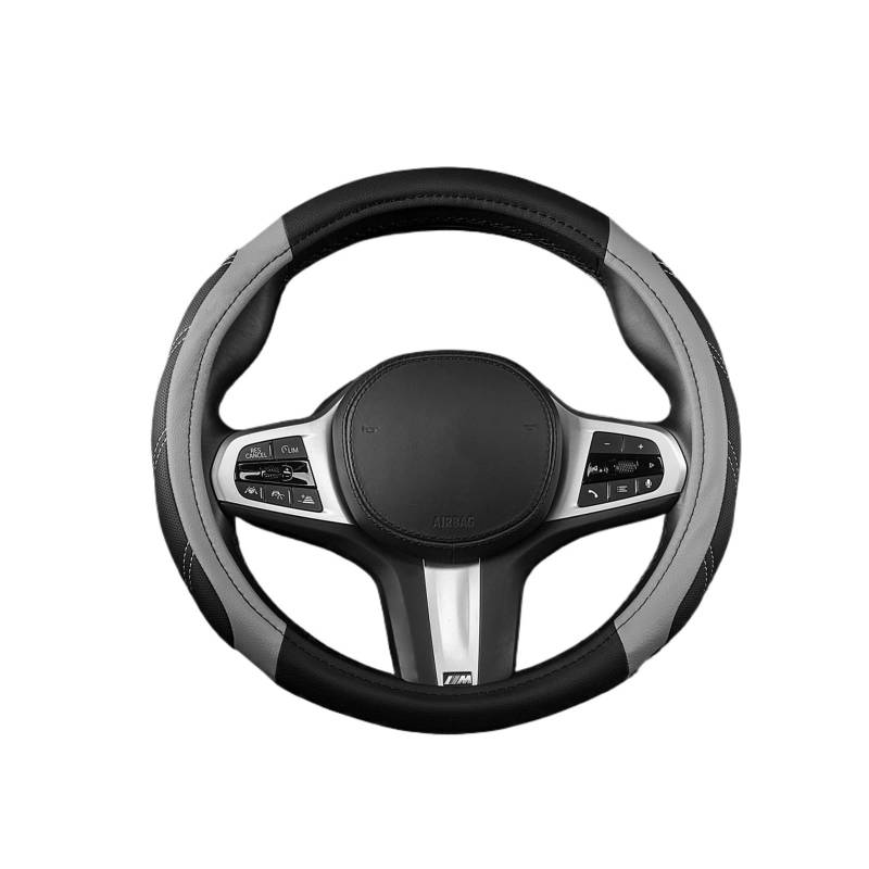 Auto Lenkradabdeckung Auto-Lenkradbezug 14-15 Zoll Universell Sport Leder Allzweck Gepolstert Griff Atmungsaktiv Lenkradbezug Fürs Auto(Gray) von NLNPFGHVZY