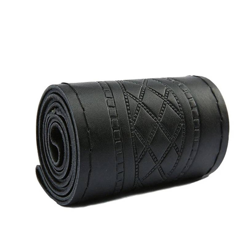 Auto Lenkradabdeckung Auto-Lenkradbezug rutschfest Geprägtes Leder Autozubehör Universelles Flechtetui Durchmesser 37 38 cm Universalmodell Lenkradbezug Fürs Auto(Black Black Thread) von NLNPFGHVZY
