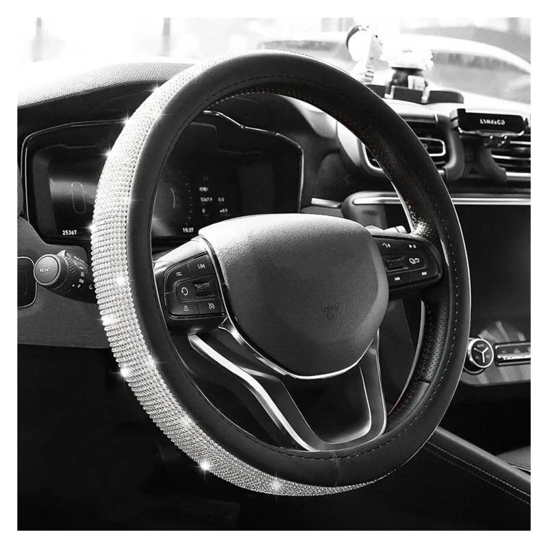 Auto Lenkradabdeckung Bling Bling Diamant Strass Kristall Auto Lenkrad Abdeckung PU Leder Auto Zubehör Fall Lenkradbezug Fürs Auto(White) von NLNPFGHVZY