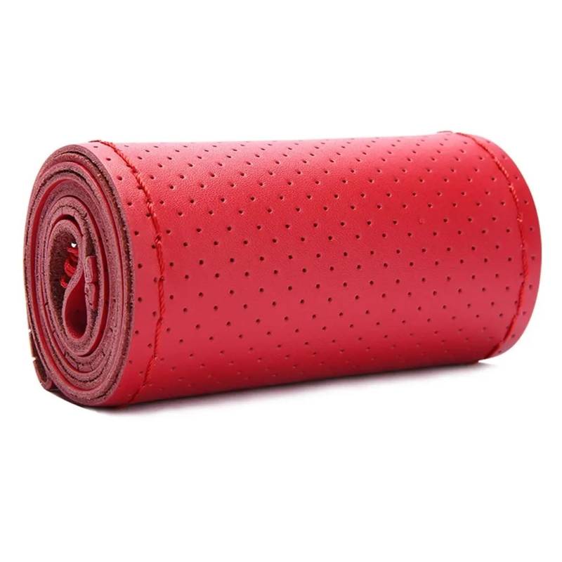 Auto Lenkradabdeckung Echtes Leder Auto Lenkrad Abdeckung 38cm Braid Auto Lenkrad Abdeckung Lenkradbezug Fürs Auto(Red) von NLNPFGHVZY