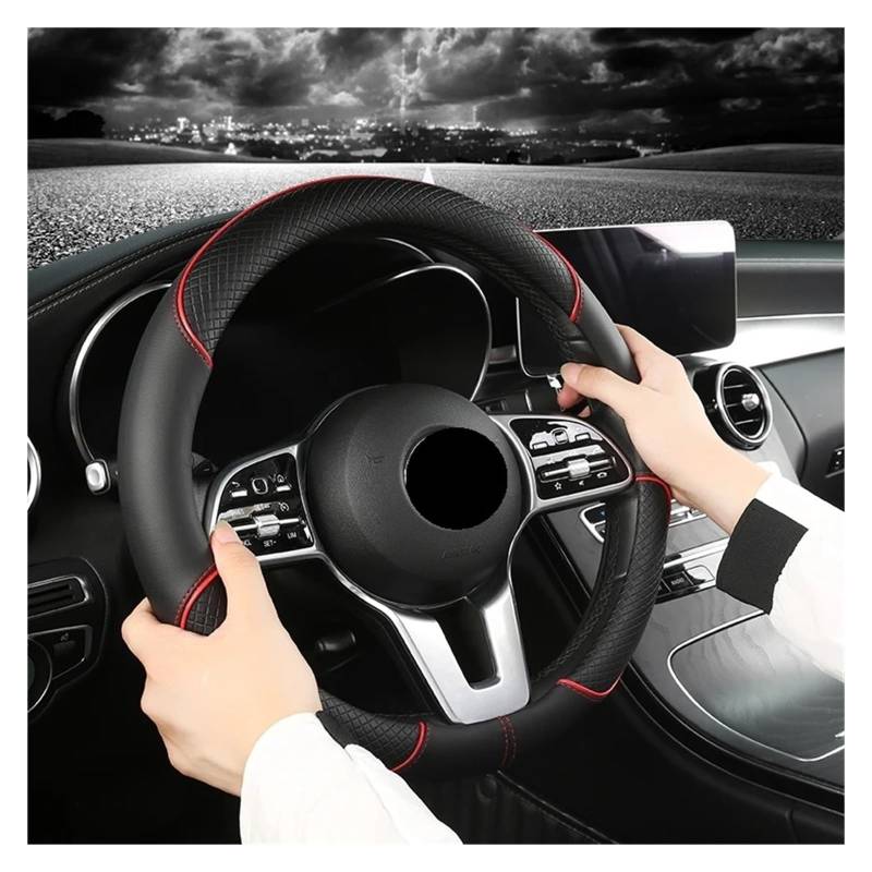 Auto Lenkradabdeckung Für 14.5-15 Zoll Strapazierfähiger Lederbezug Rutschfestes Adern-Design Alle Jahreszeiten Leder-Diamant-Lenkradbezug Universell Lenkradbezug Fürs Auto(Curry Color Circular) von NLNPFGHVZY