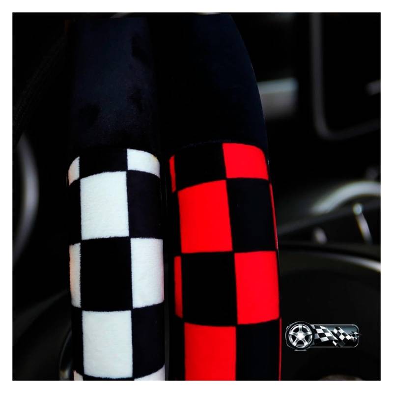 Auto Lenkradabdeckung Für 37-38 cm Plüsch-Karo-Auto Ohne Innenring-Lenkradbezug Bequem Warm Weich Innenausstattung Lenkradbezug Fürs Auto(Red) von NLNPFGHVZY