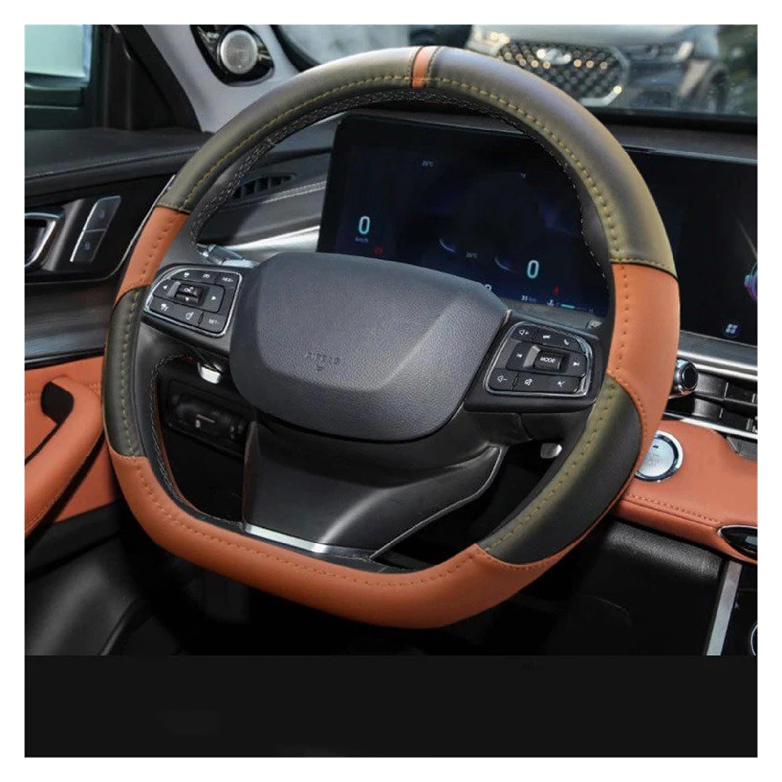 Auto Lenkradabdeckung Für Chery Tiggo 8 Plus Tiggo 7 Arizer 5 Pro Tiggo 3X 5X D Typ Lenkrad Auto Lenkrad Abdeckung Wrap Lenkradbezug Fürs Auto(Black Brown) von NLNPFGHVZY