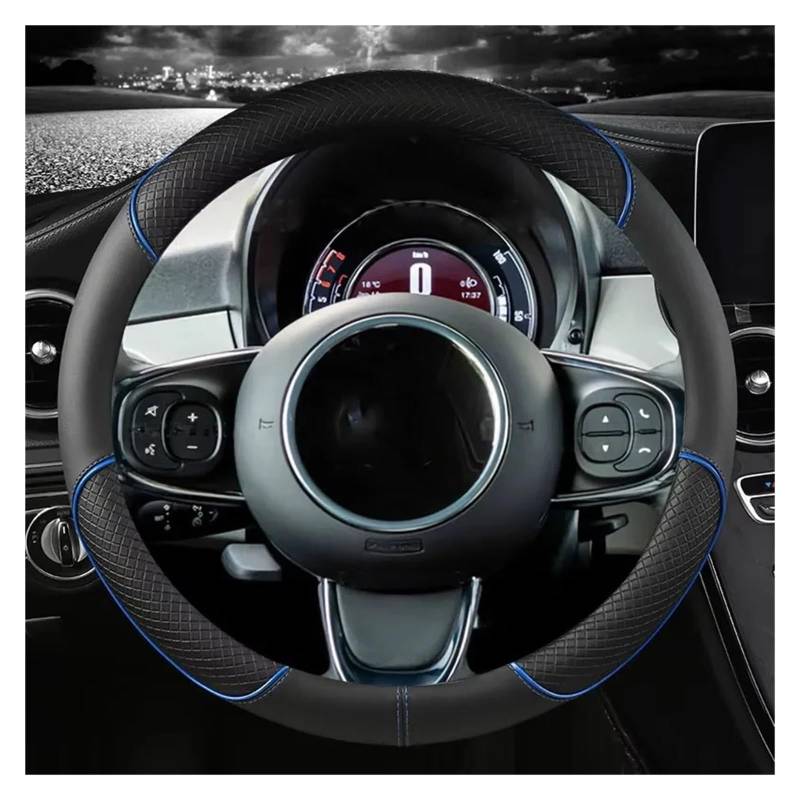 Auto Lenkradabdeckung Für FIAT 500 2007-2022 500e 2020 2021 500L 2014-2018 500X 2015-2022 Mikrofaser Leder Auto Lenkrad Abdeckung Lenkradbezug Fürs Auto(Blue O) von NLNPFGHVZY