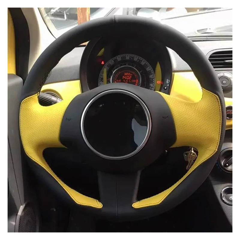 Auto Lenkradabdeckung Für FIAT 500 2009 2010 2011 2012 Vollständige Abdeckung Sport Lenkrad Abdeckung Geflecht Gelb Leder Innen Lenkradbezug Fürs Auto von NLNPFGHVZY