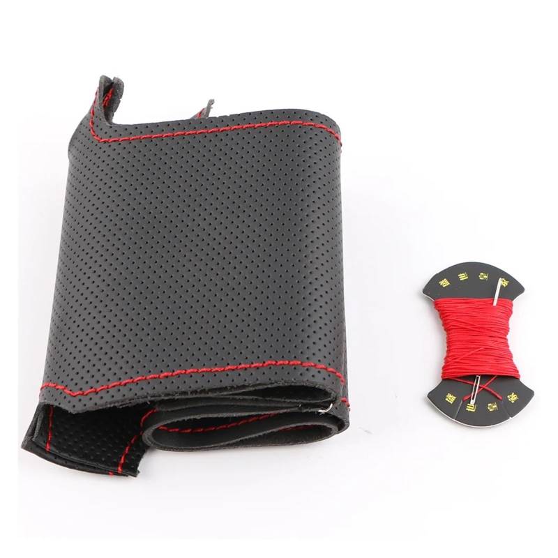 Auto Lenkradabdeckung Für Ford Für Fiesta 2008-2013 Für Ecosport 2013-2016 Schwarzes Ledergeflecht Für Lenkrad Autolenkradabdeckung Lenkradbezug Fürs Auto(Red Thread) von NLNPFGHVZY