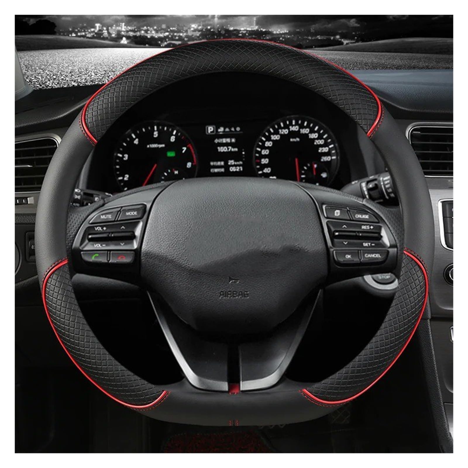 Auto Lenkradabdeckung Für Hyundai Für Ioniq 2016 2017 2018 2019 2020 2021 2022 Auto Lenkrad Abdeckung D Form PU Leder Lenkradbezug Fürs Auto(RED) von NLNPFGHVZY