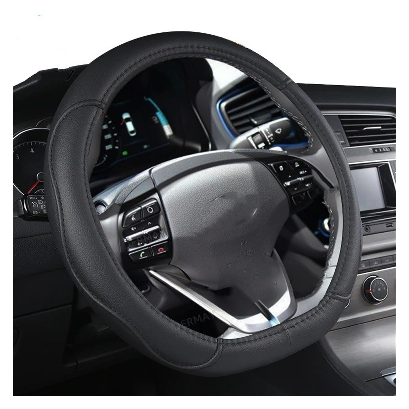 Auto Lenkradabdeckung Für Hyundai Für Ioniq 2016 2017 2018 2019 2020 2021 2022 PU Leder Auto Protector Lenkrad Abdeckung D Form Lenkradbezug Fürs Auto(Black Thread) von NLNPFGHVZY