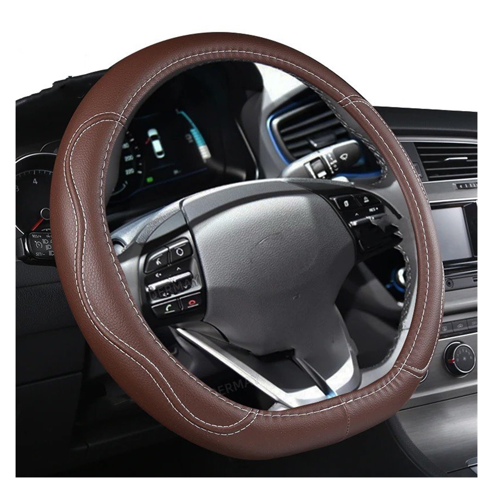Auto Lenkradabdeckung Für Hyundai Für Ioniq 2016 2017 2018 2019 2020 2021 2022 PU Leder Auto Protector Lenkrad Abdeckung D Form Lenkradbezug Fürs Auto(Brown) von NLNPFGHVZY