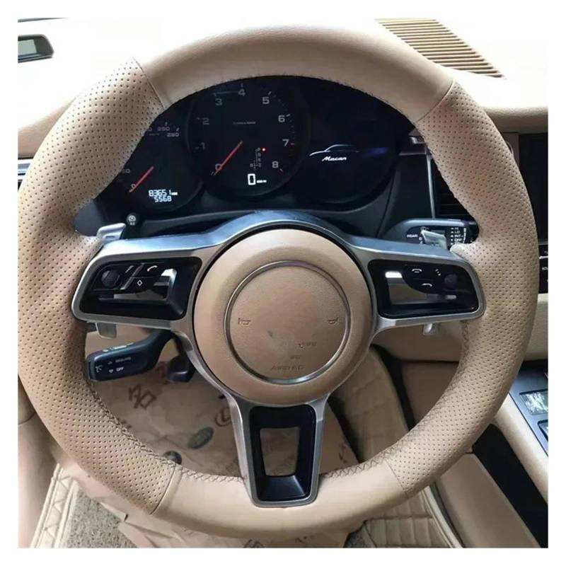 Auto Lenkradabdeckung Für Macan 2015-2021 Für Cayenne Für 718 911 Beige rutschfeste Lederlenkradabdeckung Lenkradbezug Fürs Auto(Beige Thread) von NLNPFGHVZY