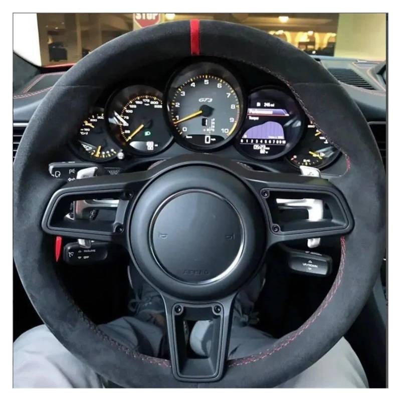 Auto Lenkradabdeckung Für Macan 2015-2021 Für Cayenne Für 718 911 Beige rutschfeste Lederlenkradabdeckung Lenkradbezug Fürs Auto(Red Thread) von NLNPFGHVZY