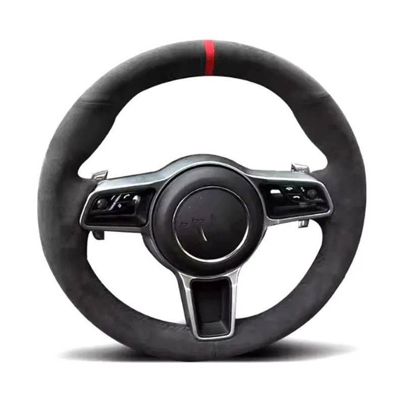 Auto Lenkradabdeckung Für Parsche Für Cayenne S Für Cayenne Base E-Hybrid S Für Macan 918 Spyder Für 718 Für Boxster Für Cayman GT4 911 Lenkrad Lenkradbezug Fürs Auto(Suede red Mark) von NLNPFGHVZY