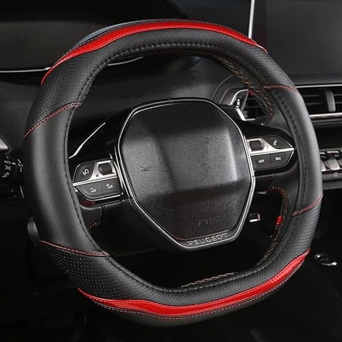 Auto Lenkradabdeckung Für Peugeot 2008 2019 2020 E2008 2020 Autolenkradabdeckung Kohlefaser + PU-Leder Lenkradbezug Fürs Auto(Red) von NLNPFGHVZY