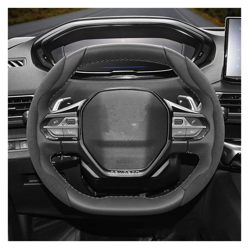 Auto Lenkradabdeckung Für Peugeot 508 207 3008 2008 307 308 206 208 5008 301 Wildleder Snap-on Lenkrad Abdeckung Lenkradbezug Fürs Auto(Black 2-Piece Set) von NLNPFGHVZY