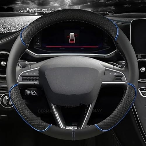 Auto Lenkradabdeckung Für Seat Tarraco Arona Ateca Ibiza Toledo MII Leon Arosa Exeo ST FR Auto-Lenkradbezug Mikrofaser-Leder 38 cm rutschfest Lenkradbezug Fürs Auto(O Shape Blue) von NLNPFGHVZY
