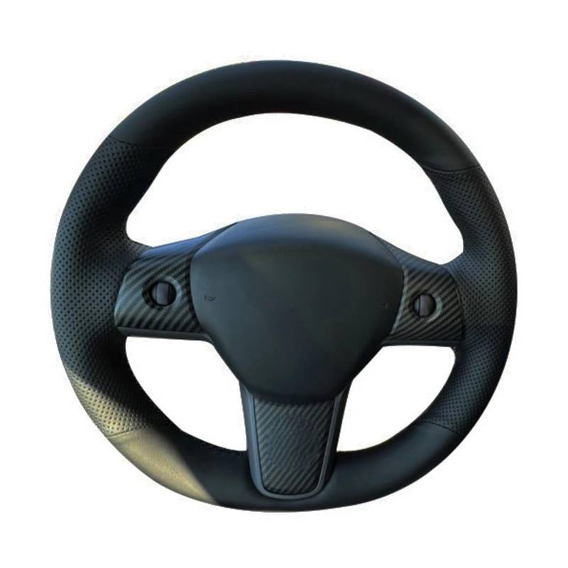 Auto Lenkradabdeckung Für Tesla Für Modell Für 3 2017-2020 Anti-Rutsch-Schwarzes Kunstleder-Geflecht-Auto-Lenkradabdeckung Lenkradbezug Fürs Auto(White Thread) von NLNPFGHVZY