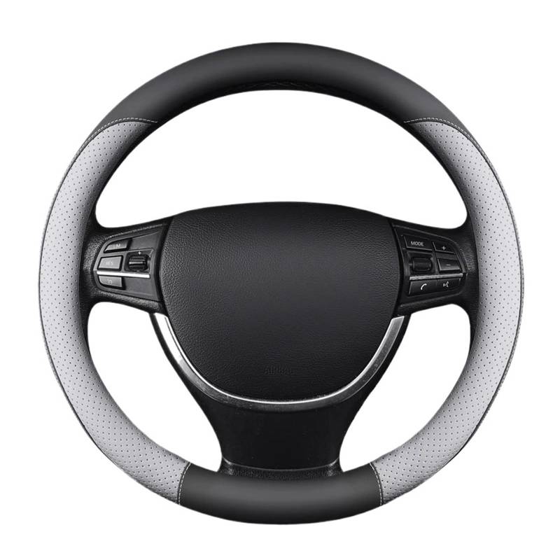 Auto Lenkradabdeckung Lenkradbezug Aus Perforiertem Leder Bequem Atmungsaktiv Passend Für 14.5-15 Zoll Große Lenkräder Lenkradbezug Fürs Auto(Gray) von NLNPFGHVZY