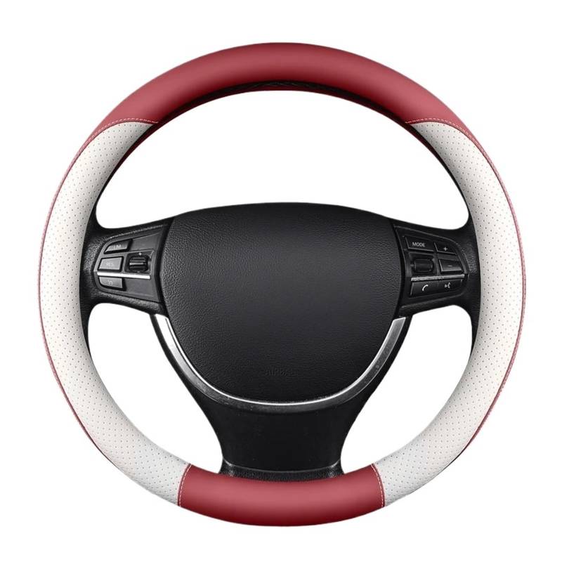 Auto Lenkradabdeckung Lenkradbezug Aus Perforiertem Leder Bequem Atmungsaktiv Passend Für 14.5-15 Zoll Große Lenkräder Lenkradbezug Fürs Auto(Red) von NLNPFGHVZY