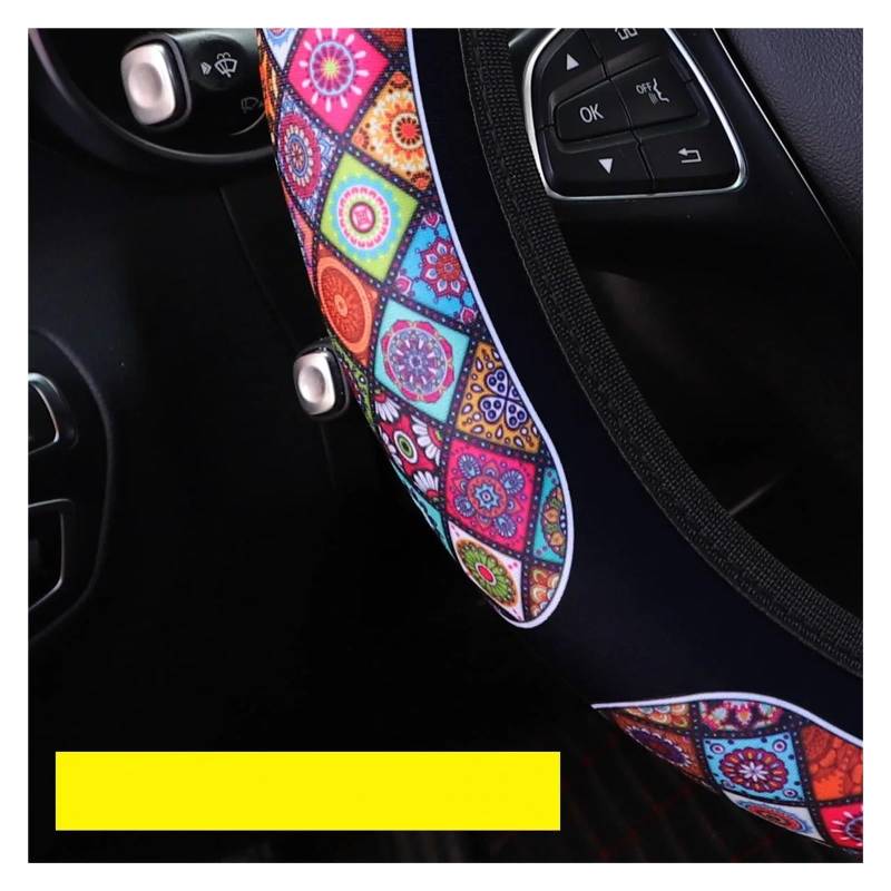 Auto Lenkradabdeckung Sonnenblumen-Blumen-Kariertes Schwarz-weißes Stoffauto Ohne Innenring-Lenkradabdeckung 14,5-15 Zoll Griffabdeckung Lenkradbezug Fürs Auto(Color Lattice) von NLNPFGHVZY