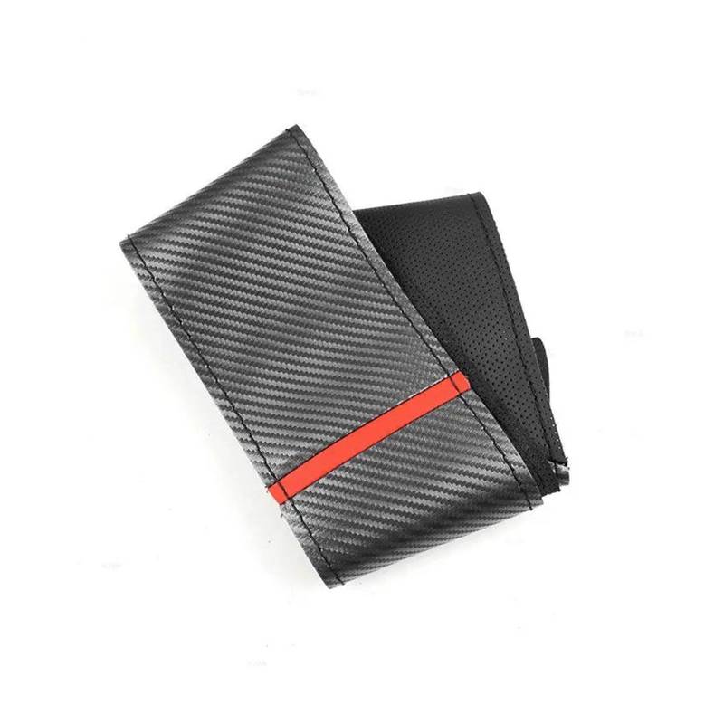 Auto Lenkradabdeckung Universal 38CM Schwarze Perforierte Lederspleißung Aus Kohlefaser - Rote Streifen Lenkrad-Handgeflechtabdeckung Innenzubehör Lenkradbezug Fürs Auto von NLNPFGHVZY