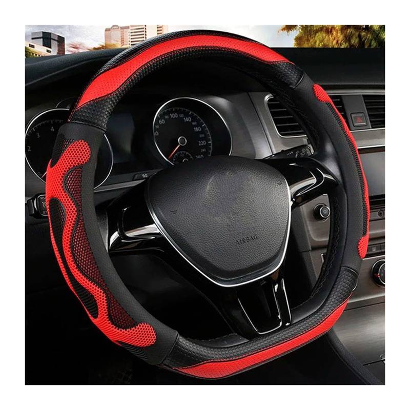 Auto Lenkradabdeckung Universal-Lenkradschutz Leder-Lenkradhülle Bestickte Lenkradabdeckung Atmungsaktive Fahrzeugabdeckung Für Den Innenraum Lenkradbezug Fürs Auto(D Style Red740) von NLNPFGHVZY