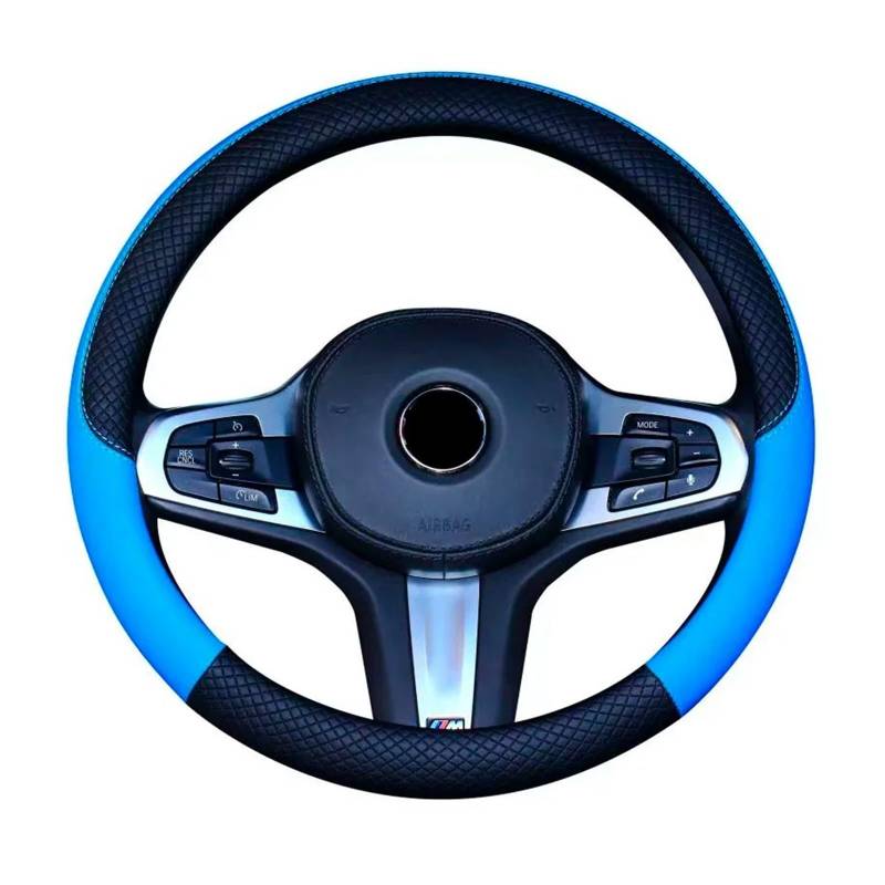 Auto Lenkradabdeckung Universal-Lenkradschutz Leder-Lenkradhülle Bestickte Lenkradabdeckung Atmungsaktive Fahrzeugabdeckung Für Den Innenraum Lenkradbezug Fürs Auto(DYblue380) von NLNPFGHVZY