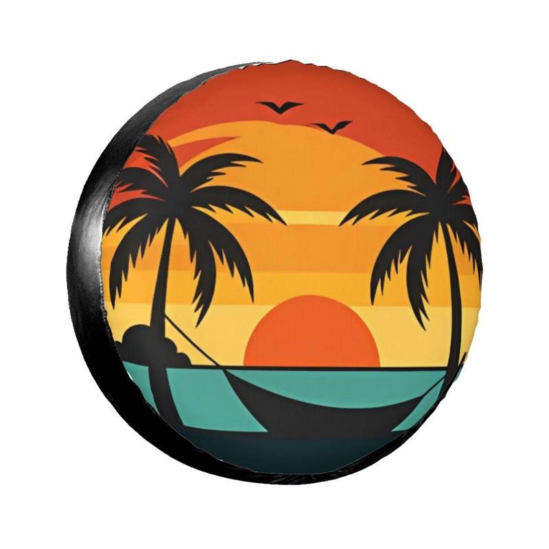 Sea Sunset Palm Tree Hammock Reserveradabdeckung Radschutz Wetterfest Wasserdicht Staubdicht Reifen Radabdeckung Universell passend für Anhänger/Wohnmobil/SUV/LKW/Camper/Reise 17 Zoll von NLWQEKV