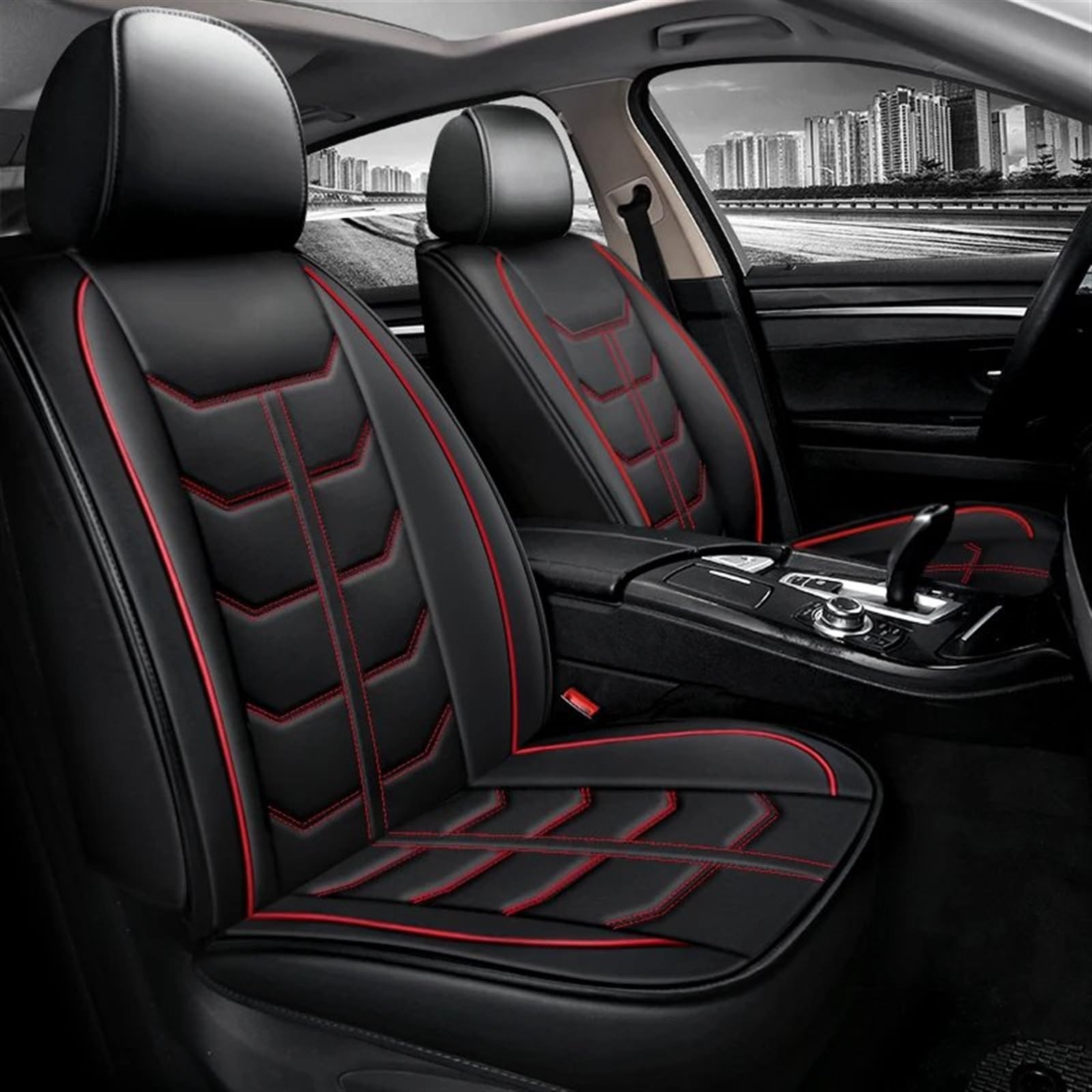NNBINK Kompatibel Mit Benz Car Komplettset Sitzschutz Kissenpolster Autositz Four Seasons Universal Autositz Autositzkissen Sitzbezug Autositz Sitzauflagen(Black red) von NNBINK