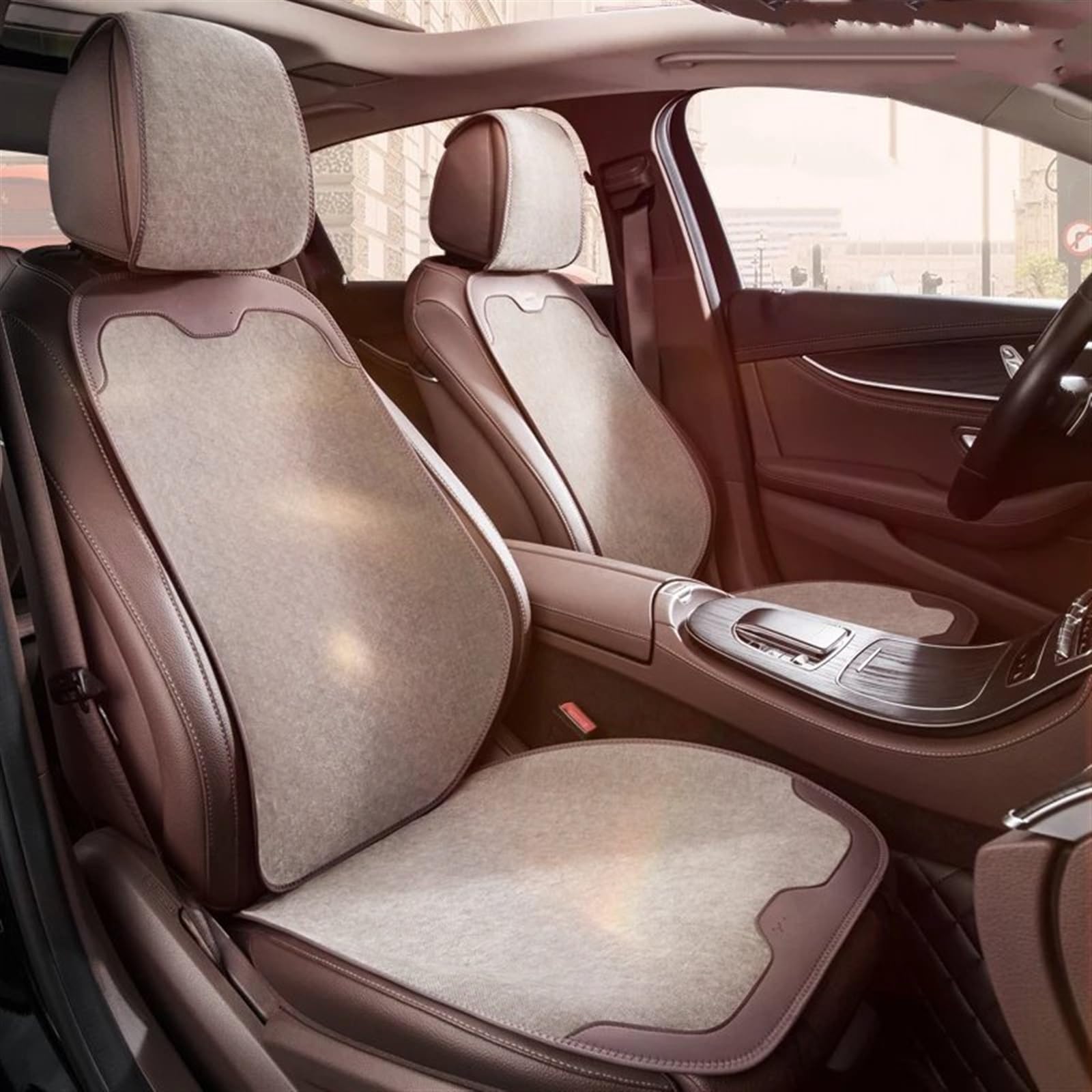 NNBINK Universal Auto Sitzbezüge Auto Kissen Schutz Vorne/Hinten Auto Pads Atmungsaktive Sitz Pad Auto Abdeckungen Automobil Innen Zubehör Autositz Sitzauflagen(Beige,D) von NNBINK