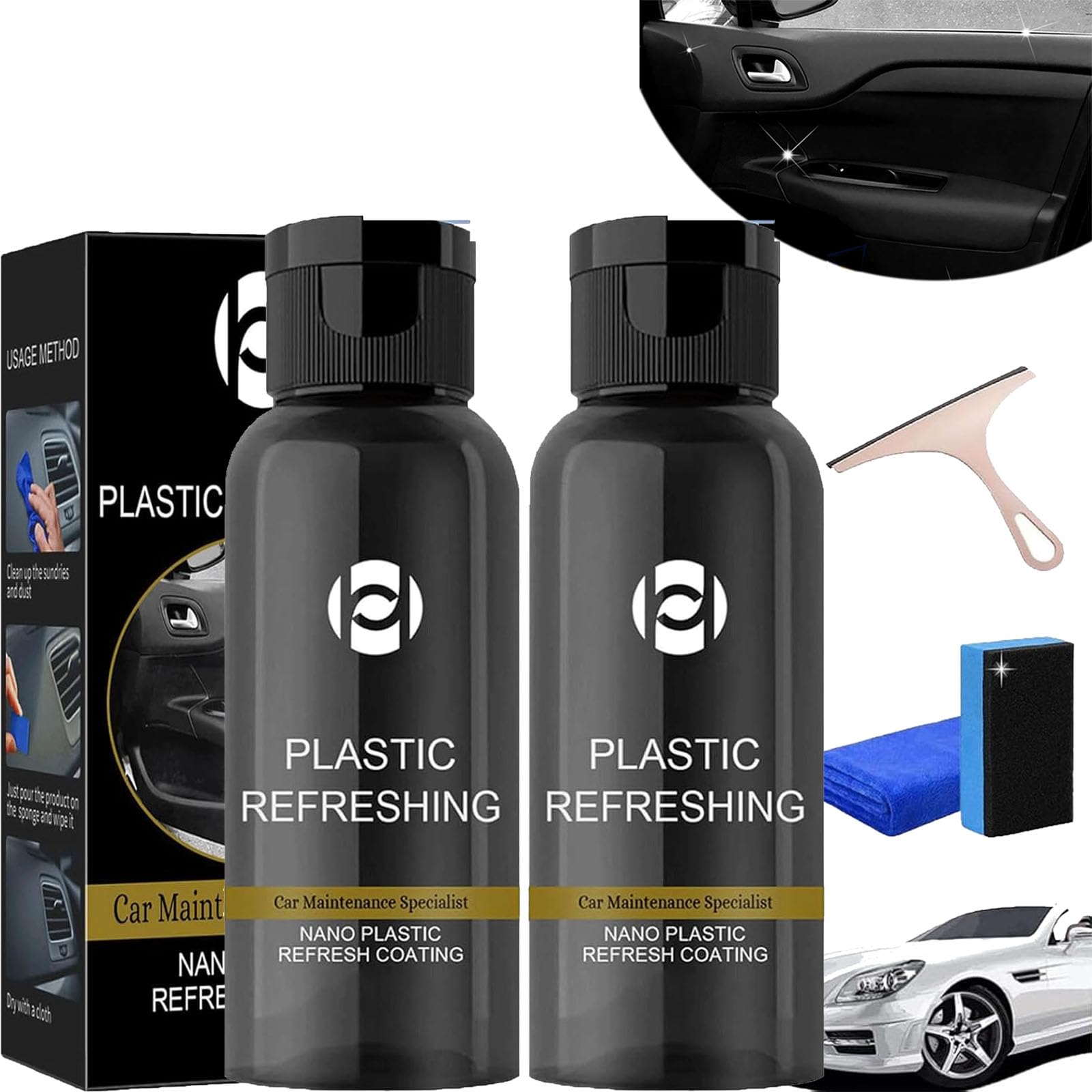 NNBWLMAEE Plastic Revitalizing Coating Agent, Ouhoe Plastic Refreshing, Crystal Coating for Car Plastic Parts, Nano Coating Agent for Car, Quick Restorer (2pcs-50ml) von NNBWLMAEE