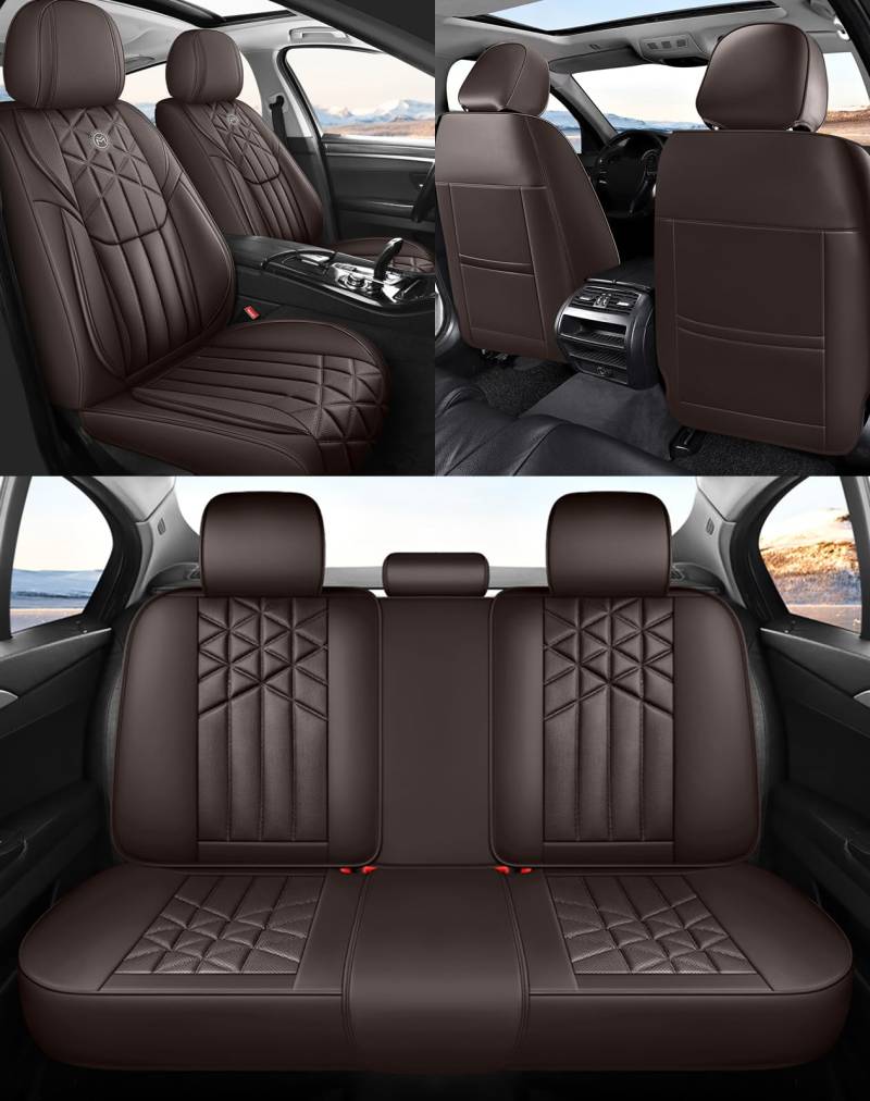 NOBQUA Autositzbezüge Universal Set, Leder Autositzbezug Komplettset, Aus Premium Leder + Einzigartigem Design 5-Sitzer Sitzbezüge (Kompatible Automodelltabelle enthalten) von NOBQUA