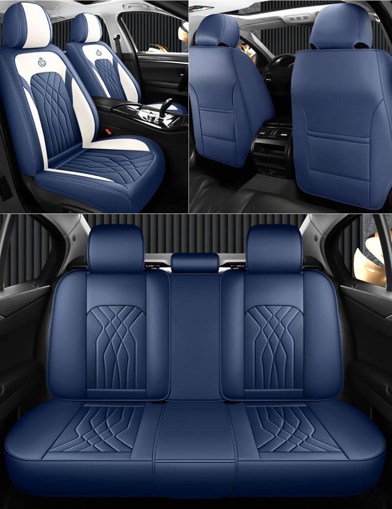 NOBQUA Autositzbezüge Universal Set, Leder Autositzbezug Komplettset, Aus Premium Leder + Einzigartigem Design 5-Sitzer Sitzbezüge (Kompatible Automodelltabelle enthalten) von NOBQUA