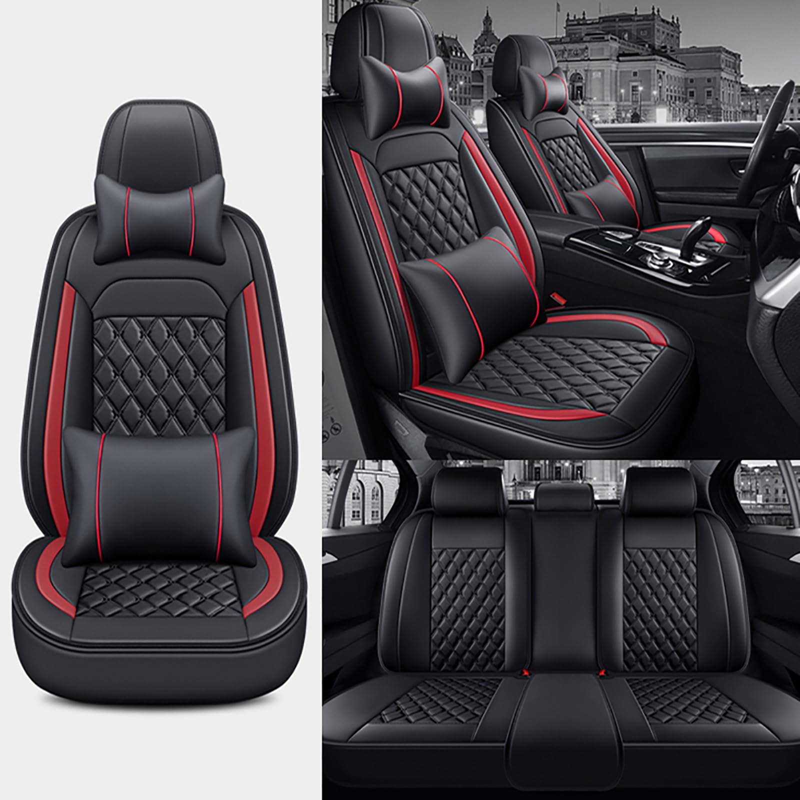 NOBQUA Autositzbezüge Universal Set, Leder Autositzbezug Komplettset, Vordersitze & Rückbank,Universal Fit für die meisten PKW, SUV, Limousinen und LKW NOBQUA Autositzbezüge Universal Set, Leder Autositzbezug Komplettset, Vordersitze & Rückbank,Universal Fit für die meisten PKW, SUV, Limousinen und LKW von NOBQUA