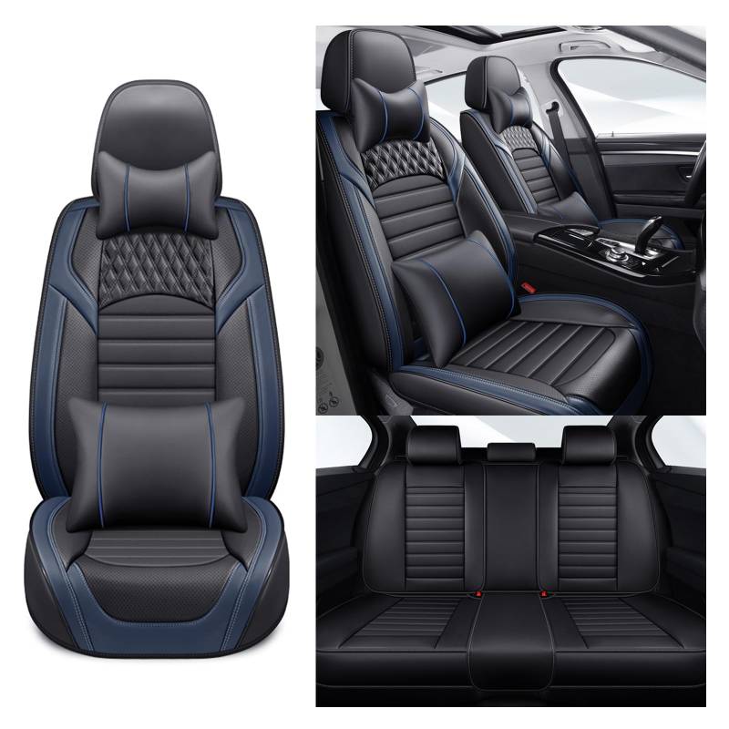 NOBQUA Autositzbezüge Universal Set, Leder Autositzbezug Komplettset, Vordersitze & Rückbank，Universal Fit für die meisten PKW, SUV, Limousinen und LKW von NOBQUA