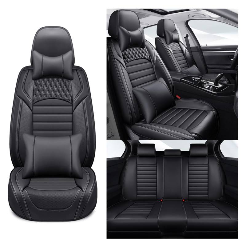 NOBQUA Autositzbezüge Universal Set, Leder Autositzbezug Komplettset, Vordersitze & Rückbank，Universal Fit für die meisten PKW, SUV, Limousinen und LKW von NOBQUA