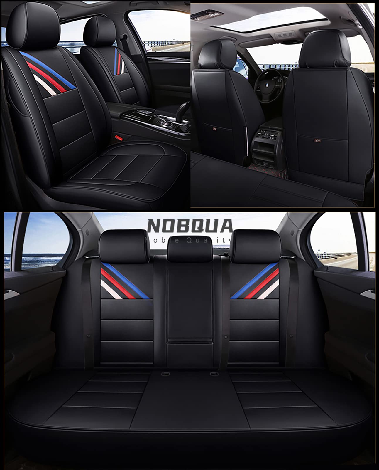 NOBQUA Sitzbezüge Auto Autositzbezüge Universal Set für BMW E46 E90 E39 E60 E36 G30 E30 E34 E38 E53 F30 F10 E70 E87 E91 F20 E83 E84 E92 320I 520 Auto Zubehör von NOBQUA